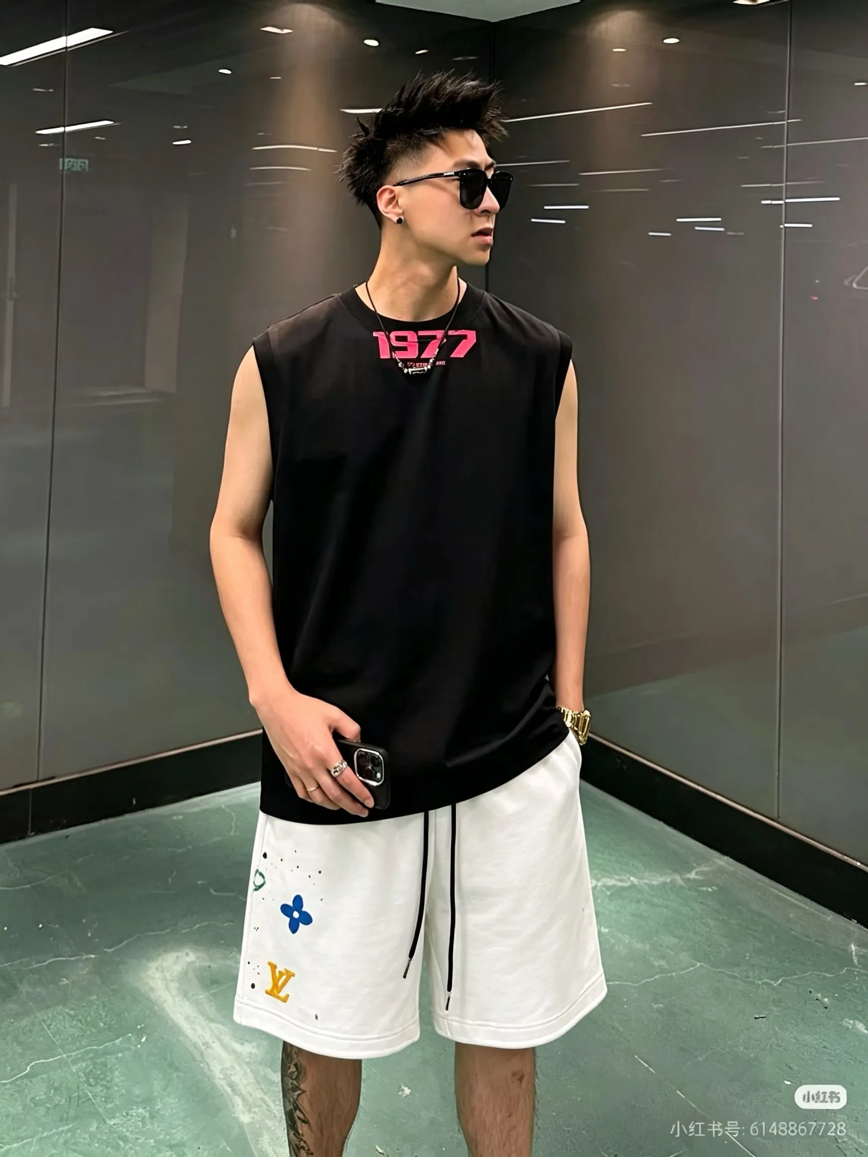 Louis Vuitton/Louis Vuitton multi-element presbyopic print embroidered shorts